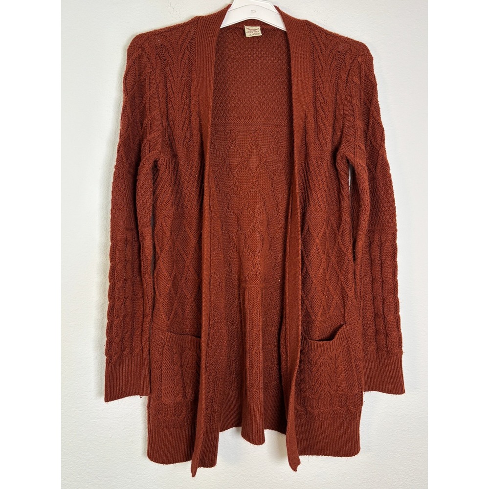 Faded‎ Glory Womens Rust Orange Cable Knit Open Front Cardigan Sweater Small 4-6